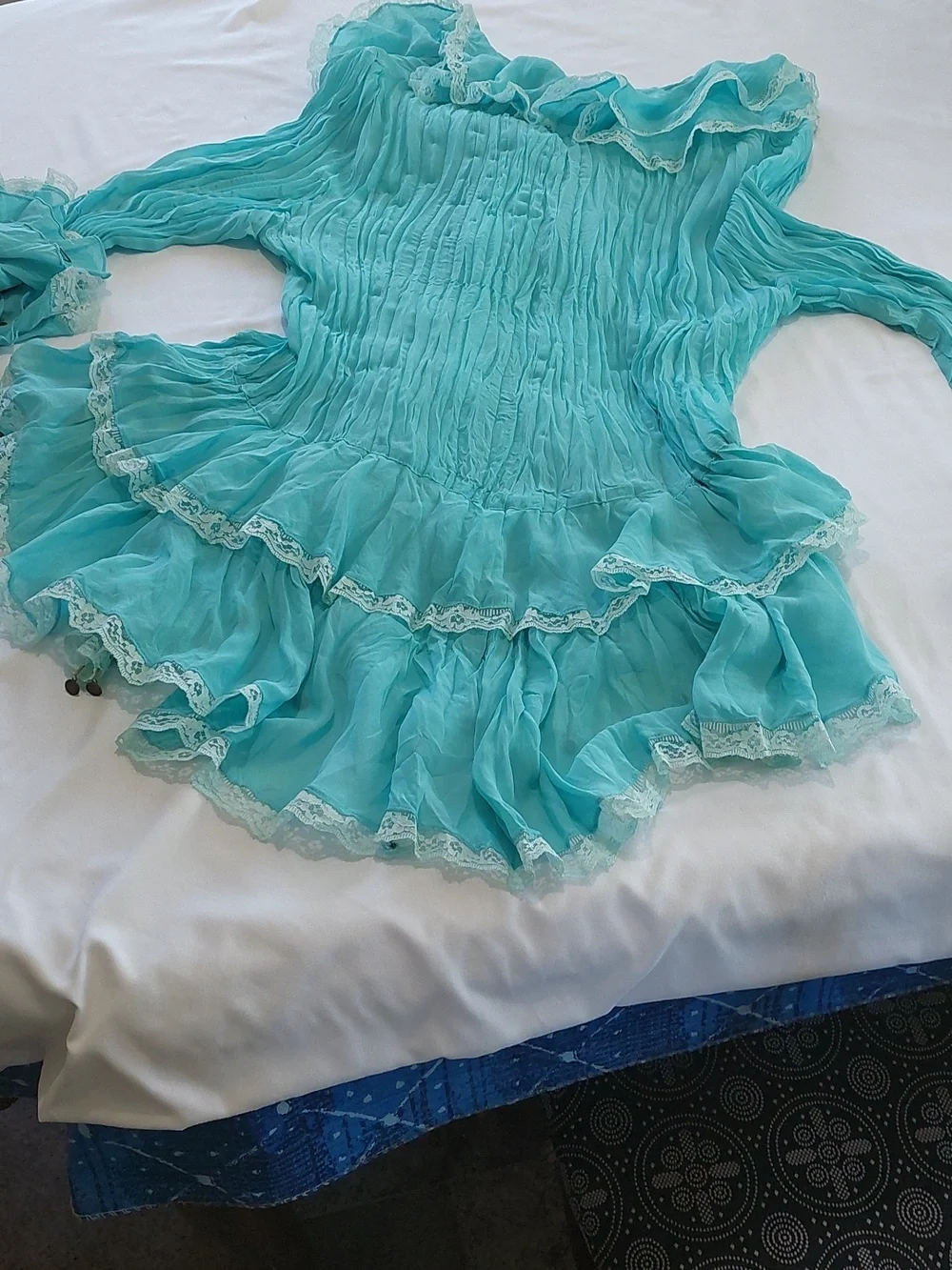 Expose France USA Italy Turquoise Ruffled Women's Blouse .Size XL - Picture 7 of 11